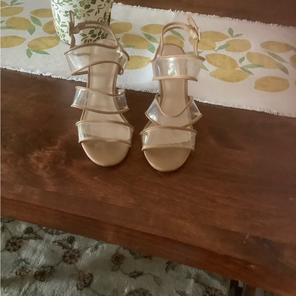 Strappy Clear Block Heel Sandals - Nude